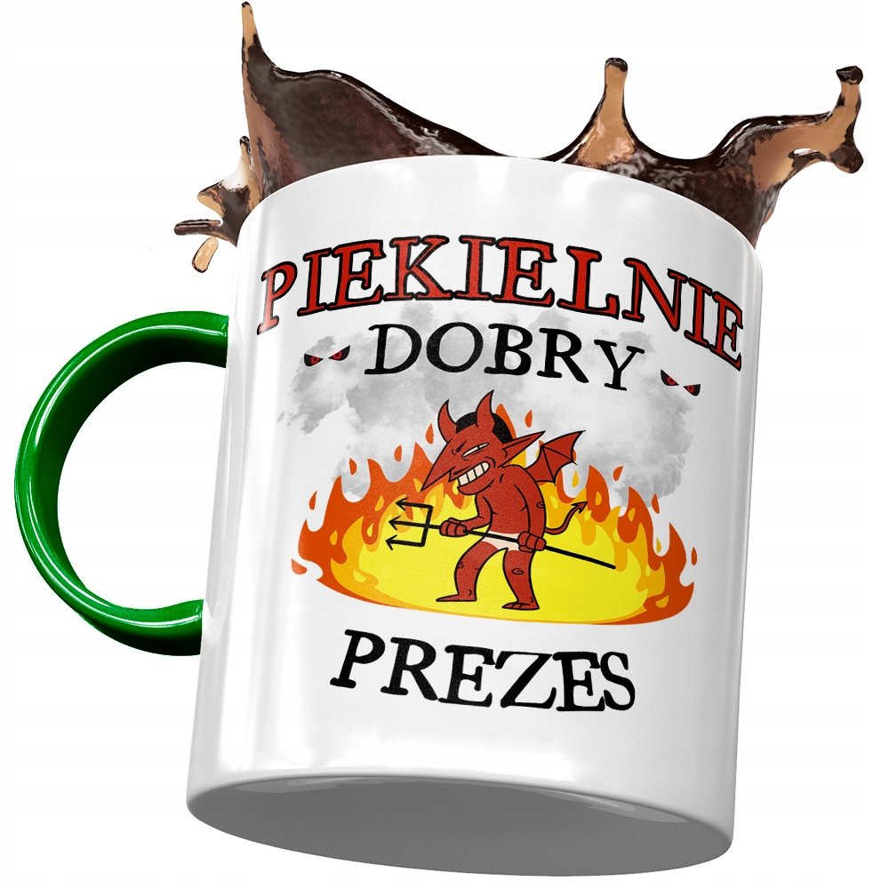 Kubek Zielony Dla Prezesa Piekielnie Dobry Prezes z Nadrukiem ze Zdjęciem+ Opakowanie na prezent (wzór 01)