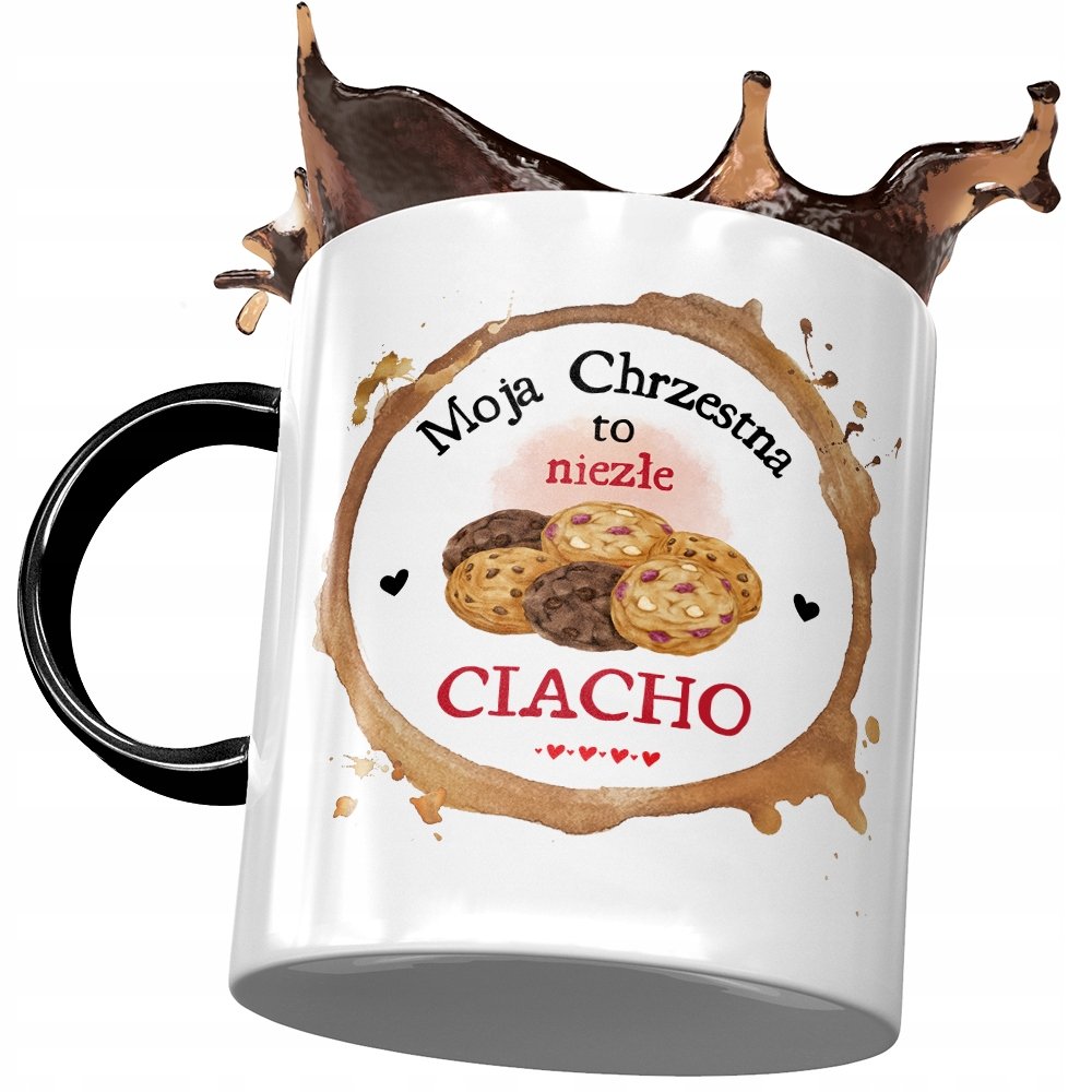 Kubek Czarny Dla Chrzestnej na Urodziny na Prezent z Nadrukiem ze Zdjęciem + Opakowanie na prezent (wzór 02)