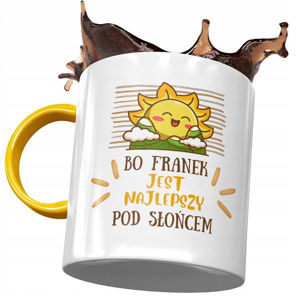 Kubek Żółty dla Franciszka Franka Kolegi Prezent z Nadrukiem ze Zdjęciem + Opakowanie na prezent (wzór 02)