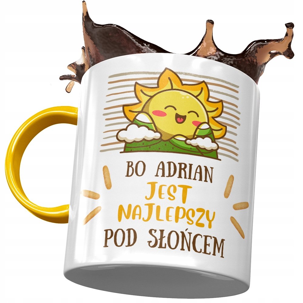 Kubek Żółty dla Adriana Męża Kolegi Prezent z Nadrukiem ze Zdjęciem + Opakowanie na prezent (wzór 02)