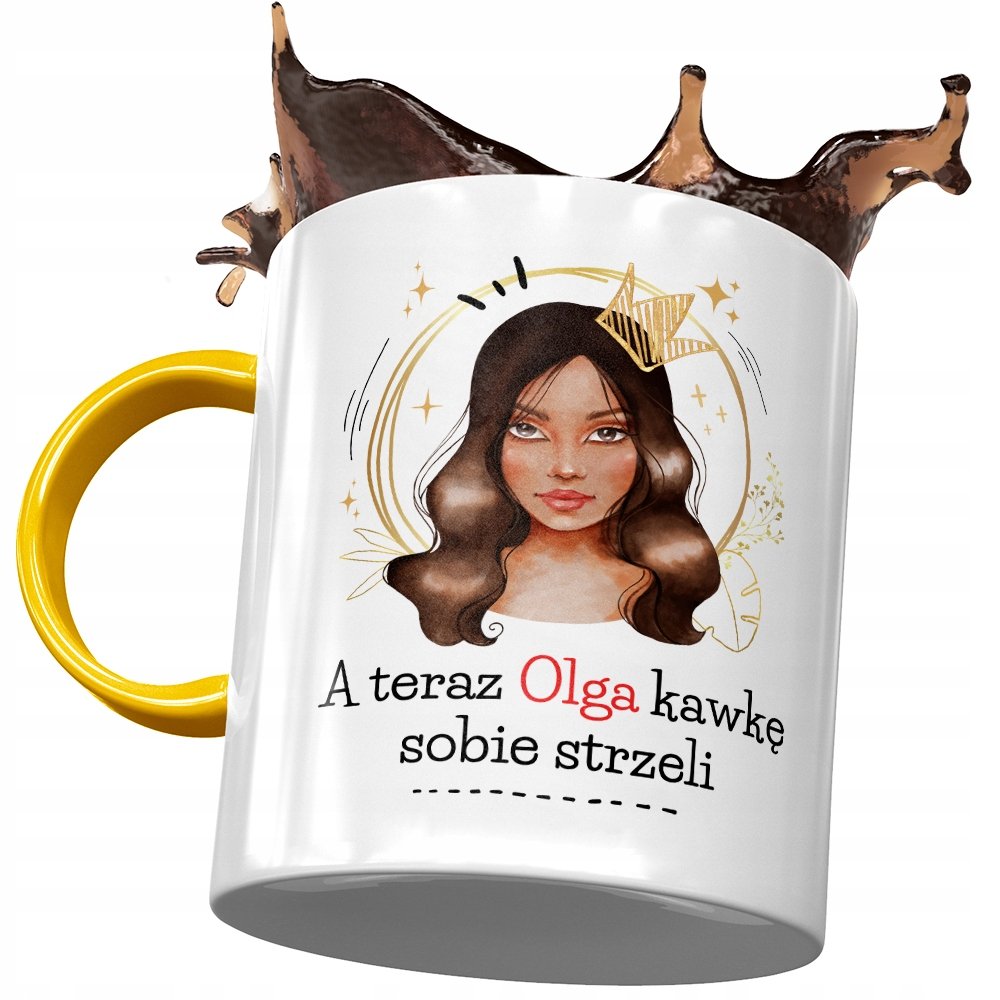 Kubek Żółty Dla Olgi Koleżanki Żony na Prezent z Nadrukiem ze Zdjęciem + Opakowanie na prezent (wzór 02)