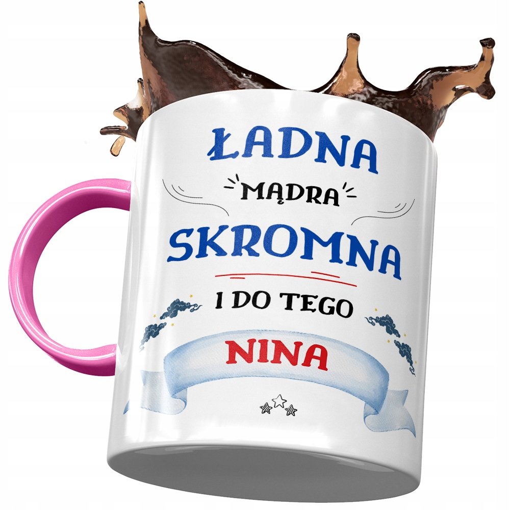 Kubek Różowy Dla Niny Żony Przyjaciółki z Nadrukiem ze Zdjęciem + Opakowanie na prezent (wzór 02)