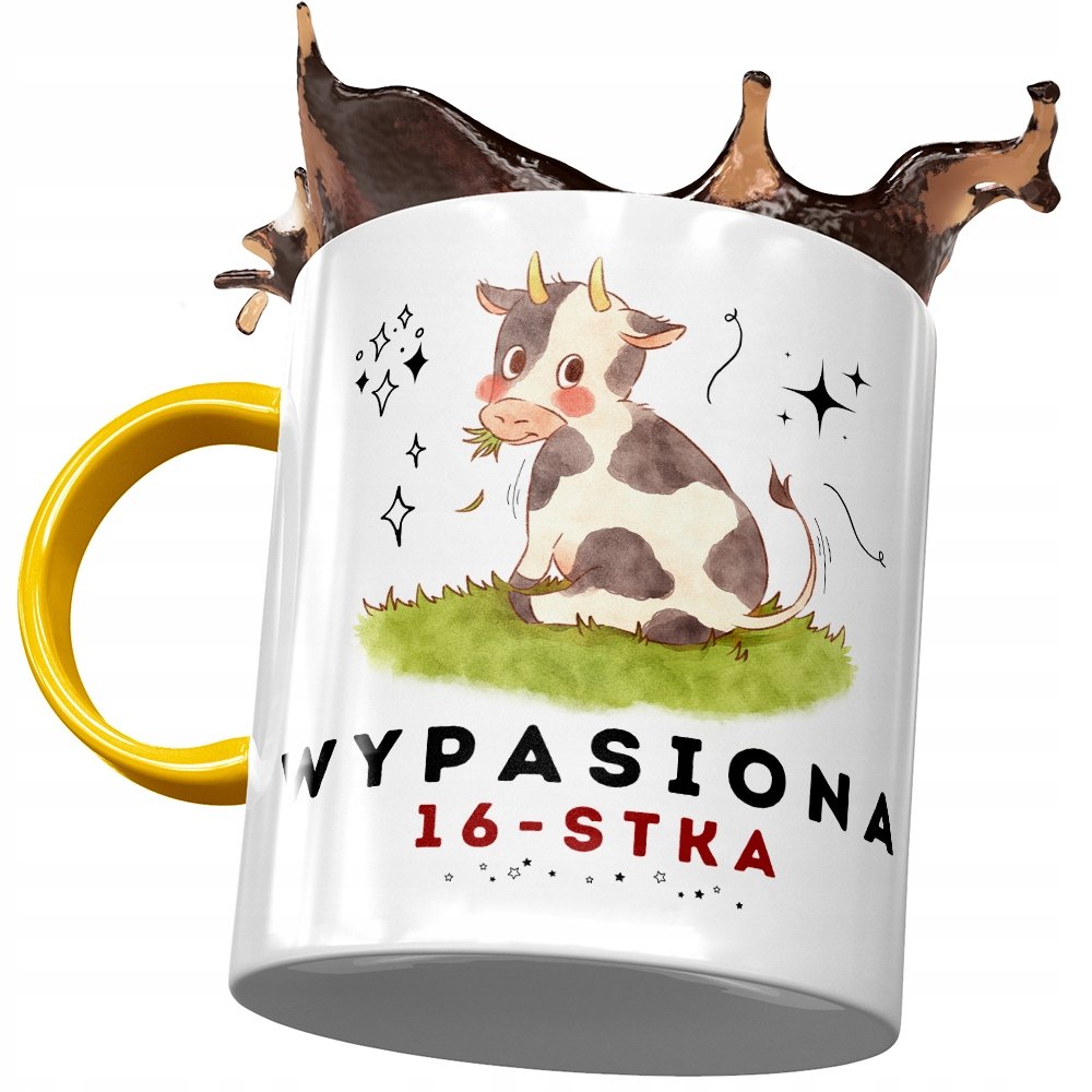 Kubek Żółty na Urodziny 16 16ste 16-ste na Prezent z Nadrukiem ze Zdjęciem + Opakowanie na prezent (wzór 02)