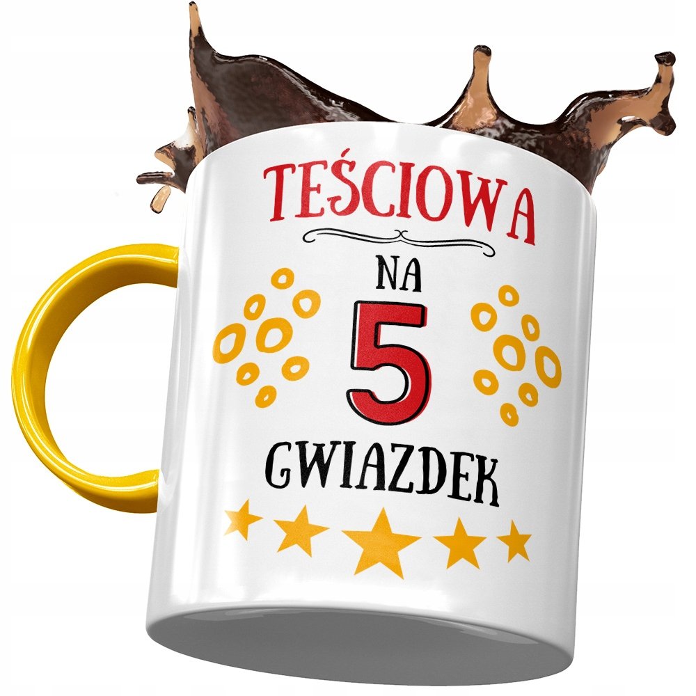 Kubek Żółty dla Teściowej Teściuni na Prezent z Nadrukiem ze Zdjęciem + Opakowanie na prezent (wzór 02)