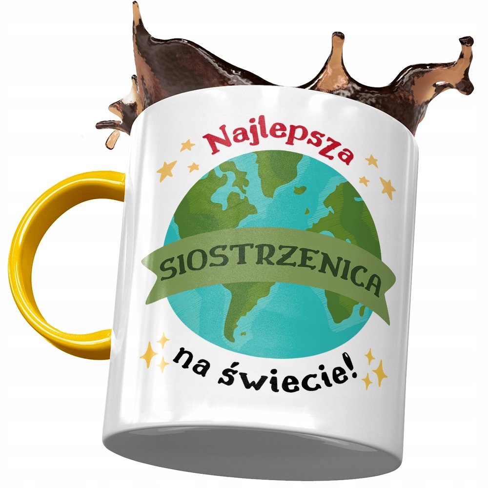 Kubek Żółty Dla Siostrzenicy na Urodziny Prezent z Nadrukiem ze Zdjęciem + Opakowanie na prezent (wzór 02)