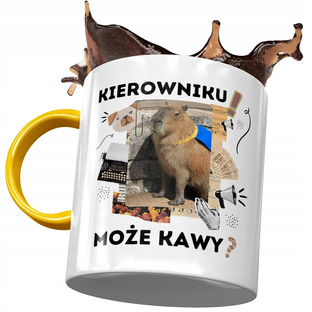 Kubek Żółty Kapibara na Urodziny Imieniny Prezent z Nadrukiem ze Zdjęciem + Opakowanie na prezent (wzór 03)