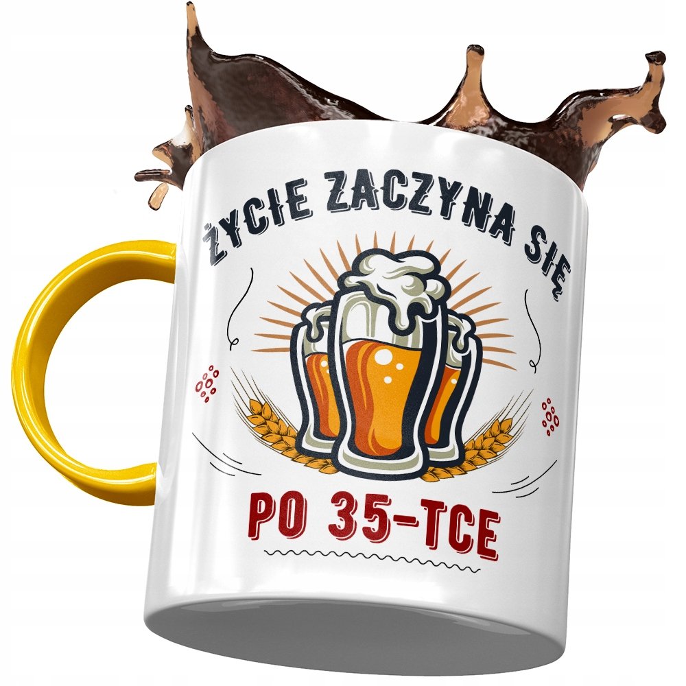 Kubek Żółty na Urodziny 35 35te 35-te na Prezent z Nadrukiem ze Zdjęciem + Opakowanie na prezent (wzór 02)