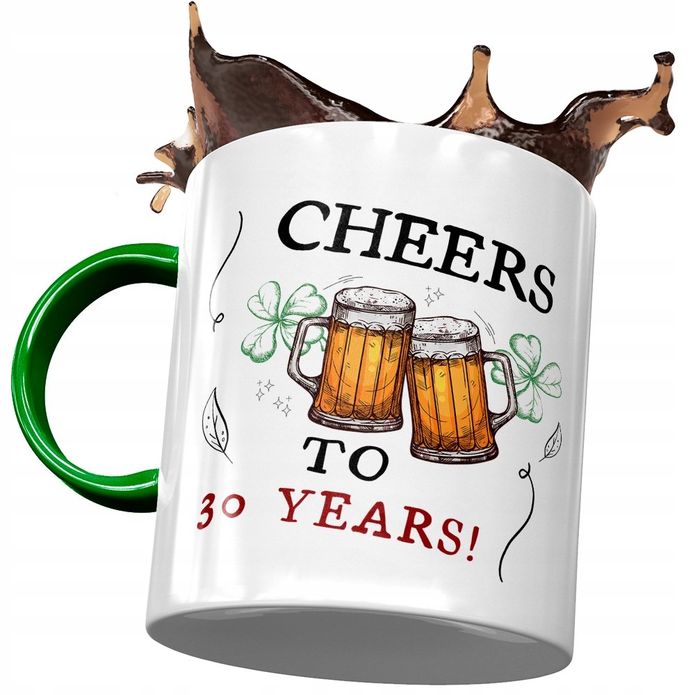 Kubek Zielony na Urodziny 30 30ste 30-ste Prezent z Nadrukiem ze Zdjęciem + Opakowanie na prezent (wzór 03)