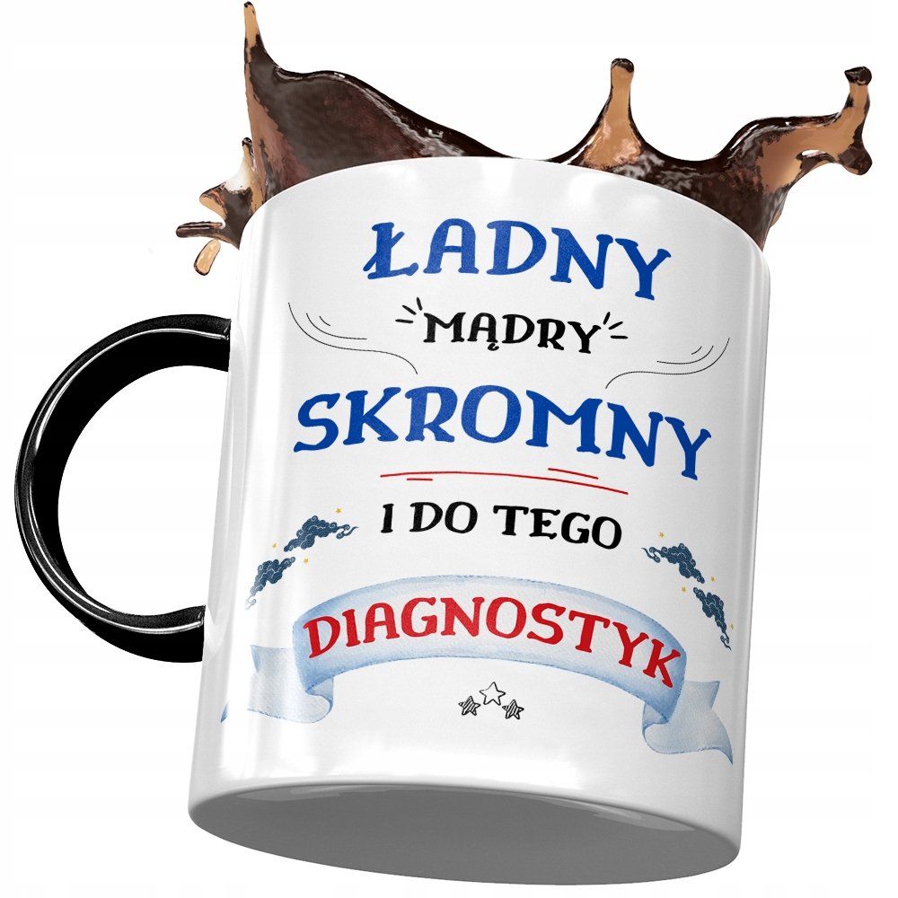 Kubek Czarny Dla Diagnostyka Ładny Mądry Skromny z Nadrukiem ze Zdjęciem + Opakowanie na prezent (wzór 02)