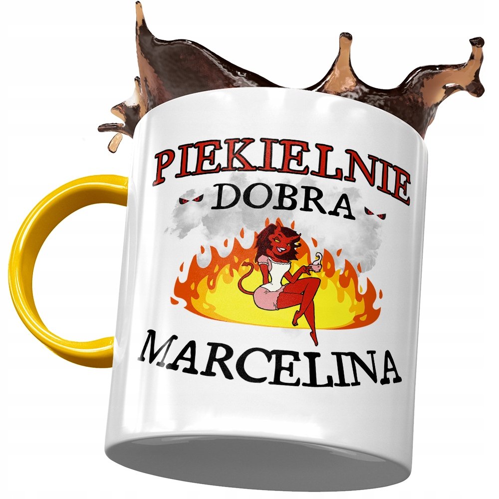 Kubek Żółty Dla Marceliny Koleżanki na Prezent z Nadrukiem ze Zdjęciem + Opakowanie na prezent (wzór 02)