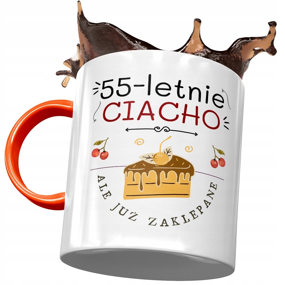 Kubek Pomarańczowy na Urodziny 55 55te 55-te z Nadrukiem ze Zdjęciem + Opakowanie na prezent (wzór 02)