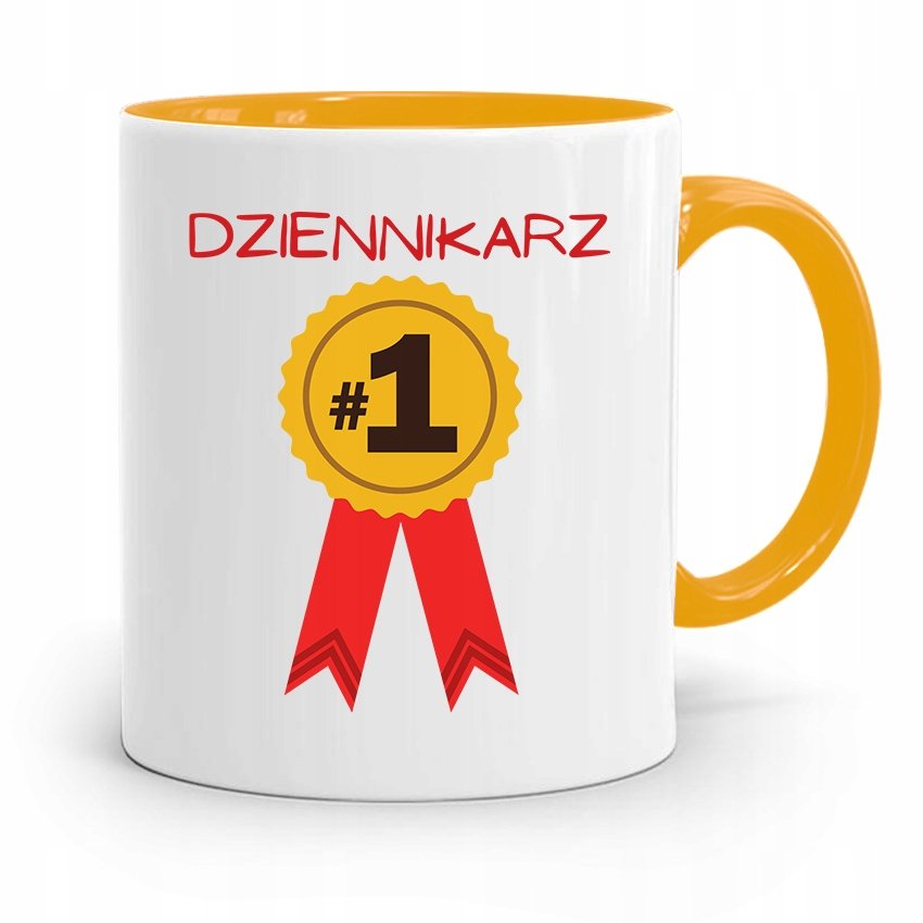 KUBEK ŻÓŁTY PREZENT DLA DZIENNIKARZA REPORTERA z Nadrukiem ze Zdjęciem + Opakowanie na prezent (wzór 02)