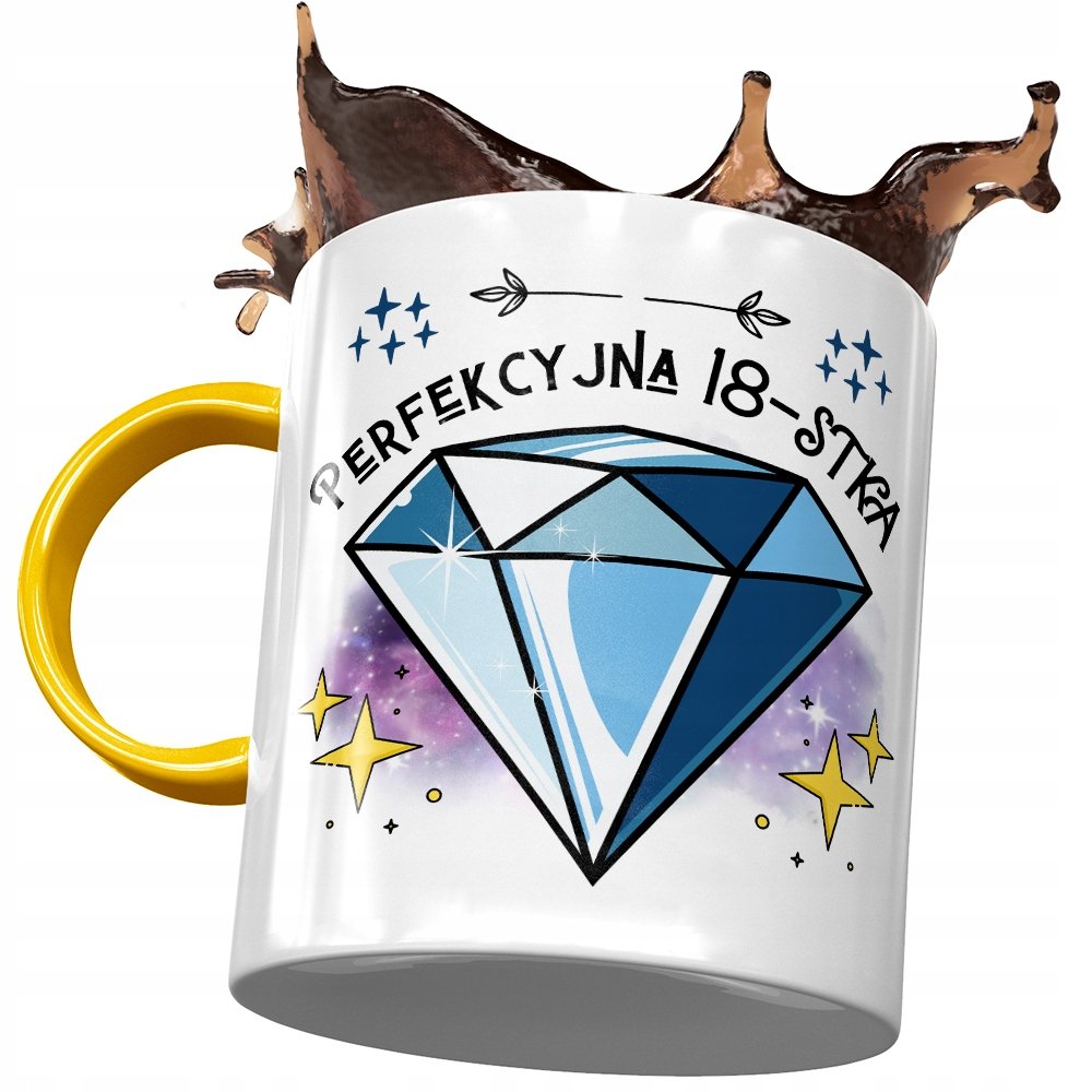 Kubek Żółty na Urodziny 18 18ste 18-ste na Prezent z Nadrukiem ze Zdjęciem + Opakowanie na prezent (wzór 02)