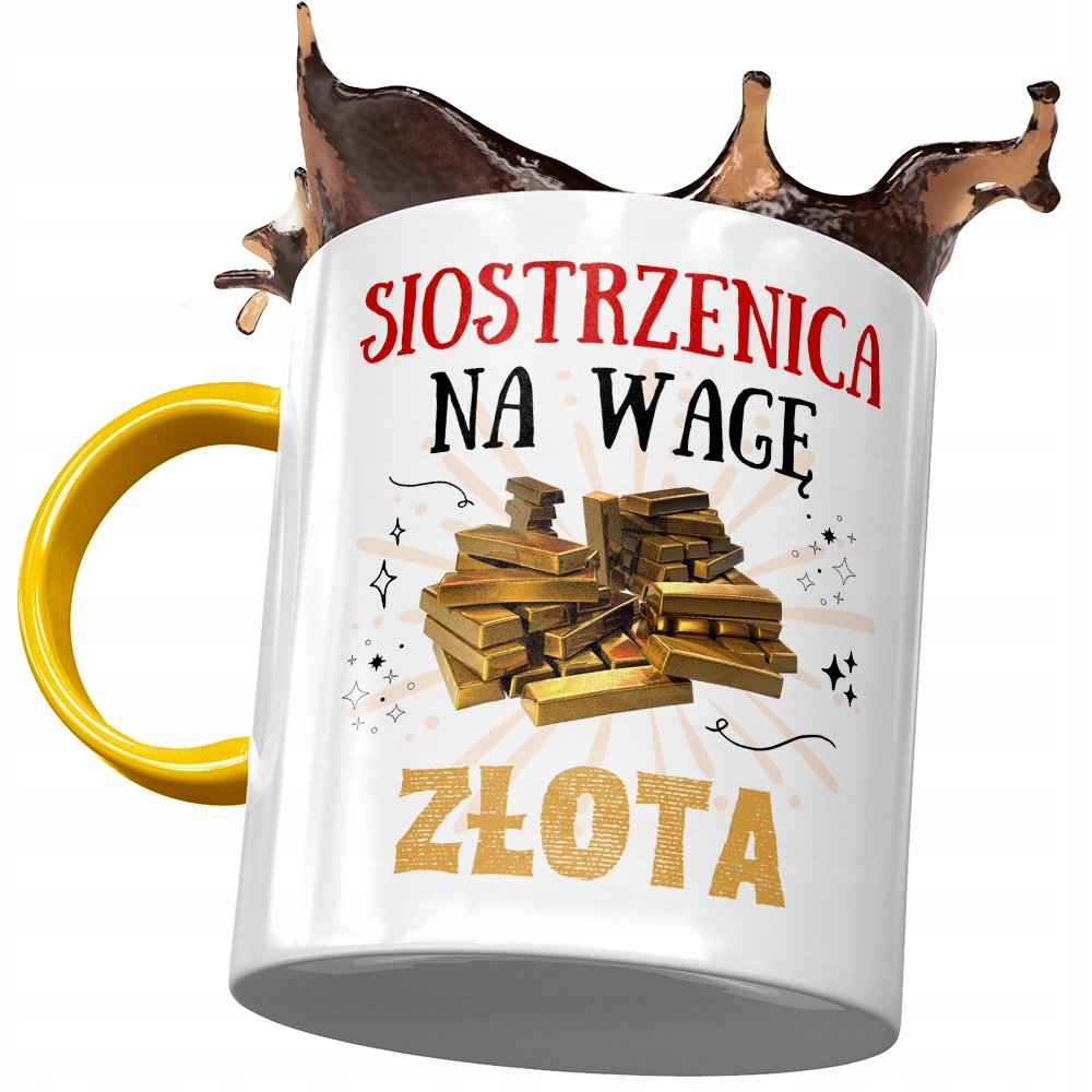 Kubek Żółty Dla Siostrzenicy na Urodziny Prezent z Nadrukiem ze Zdjęciem + Opakowanie na prezent (wzór 02)