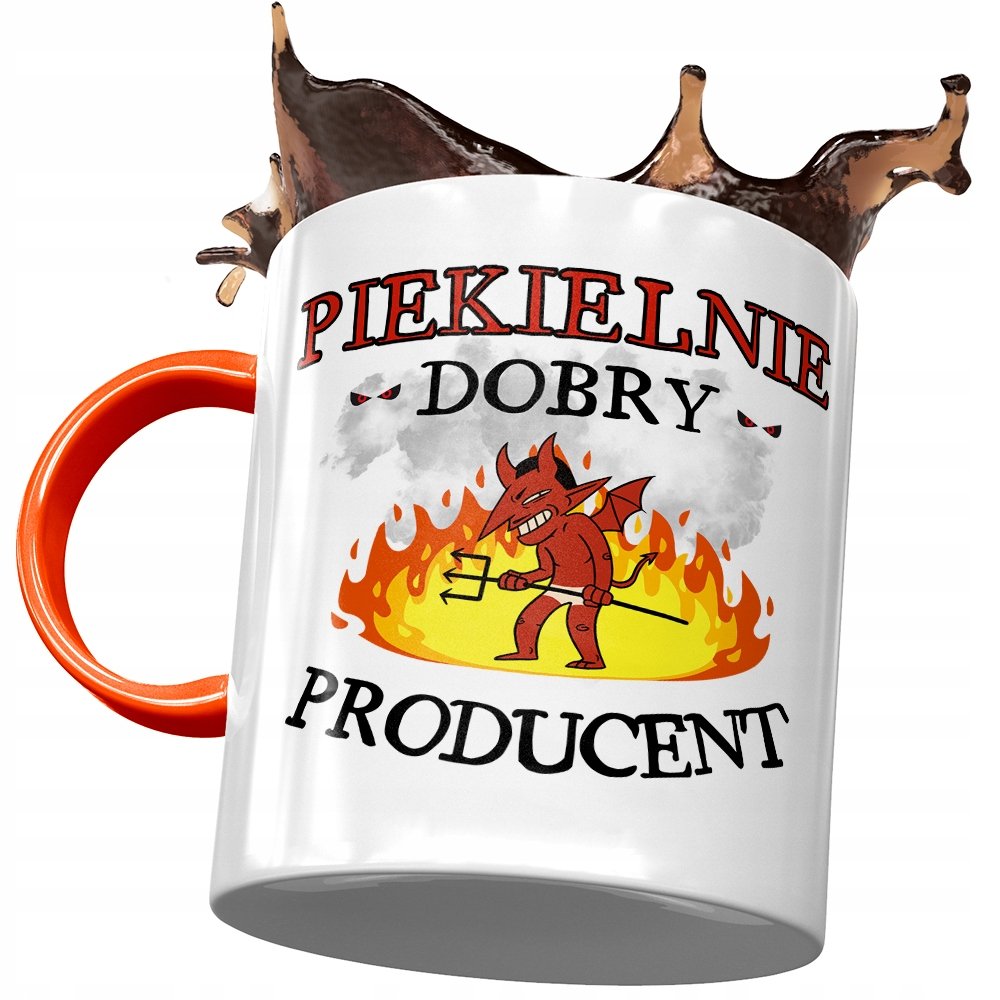 Kubek Pomarańczowy dla Producenta Piekielnie Dobry z Nadrukiem ze Zdjęciem + Opakowanie na prezent (wzór 03)