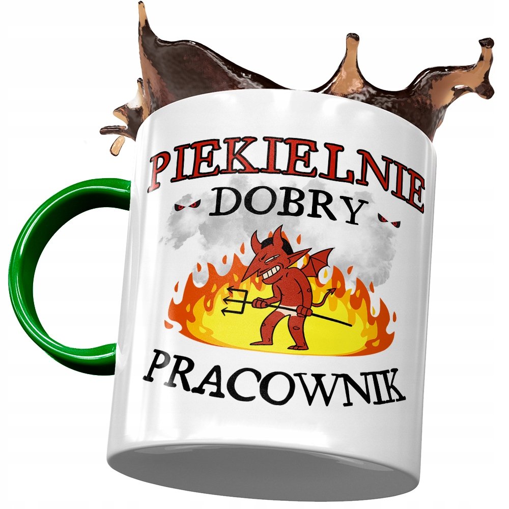 Kubek Zielony Dla Pracownika Piekielnie Dobry z Nadrukiem ze Zdjęciem + Opakowanie na prezent (wzór 03)