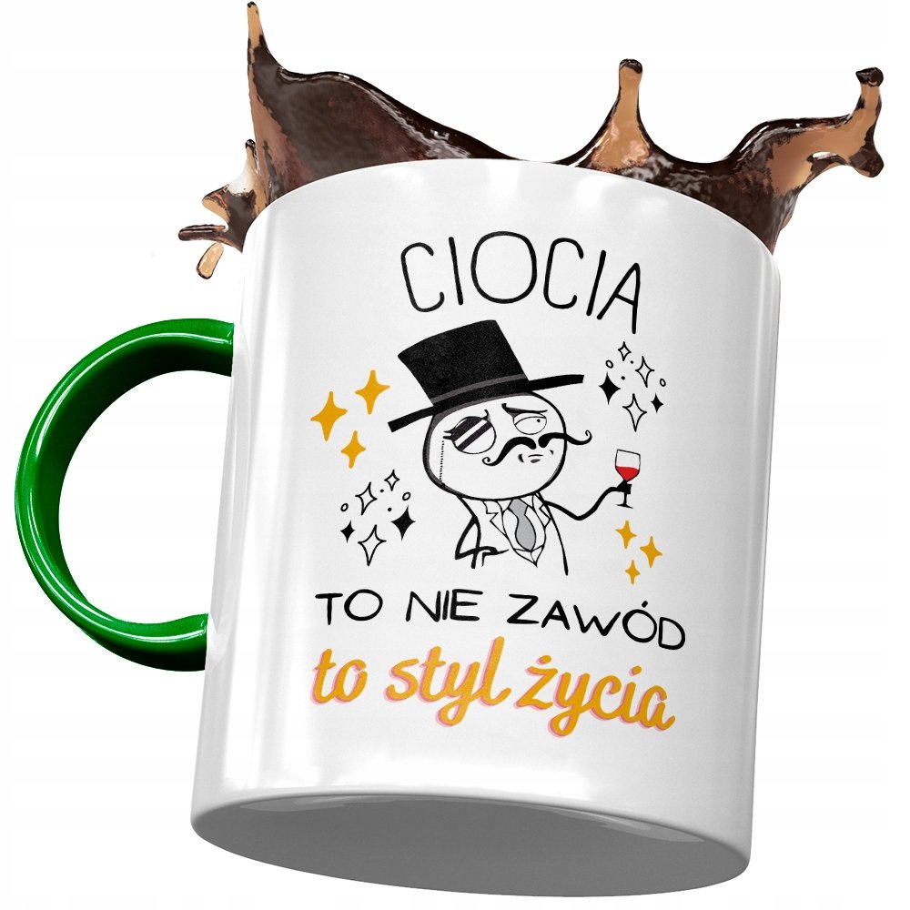 Kubek Zielony Dla Cioci Ciotuni Urodziny Prezent z Nadrukiem ze Zdjęciem + Opakowanie na prezent (wzór 04)