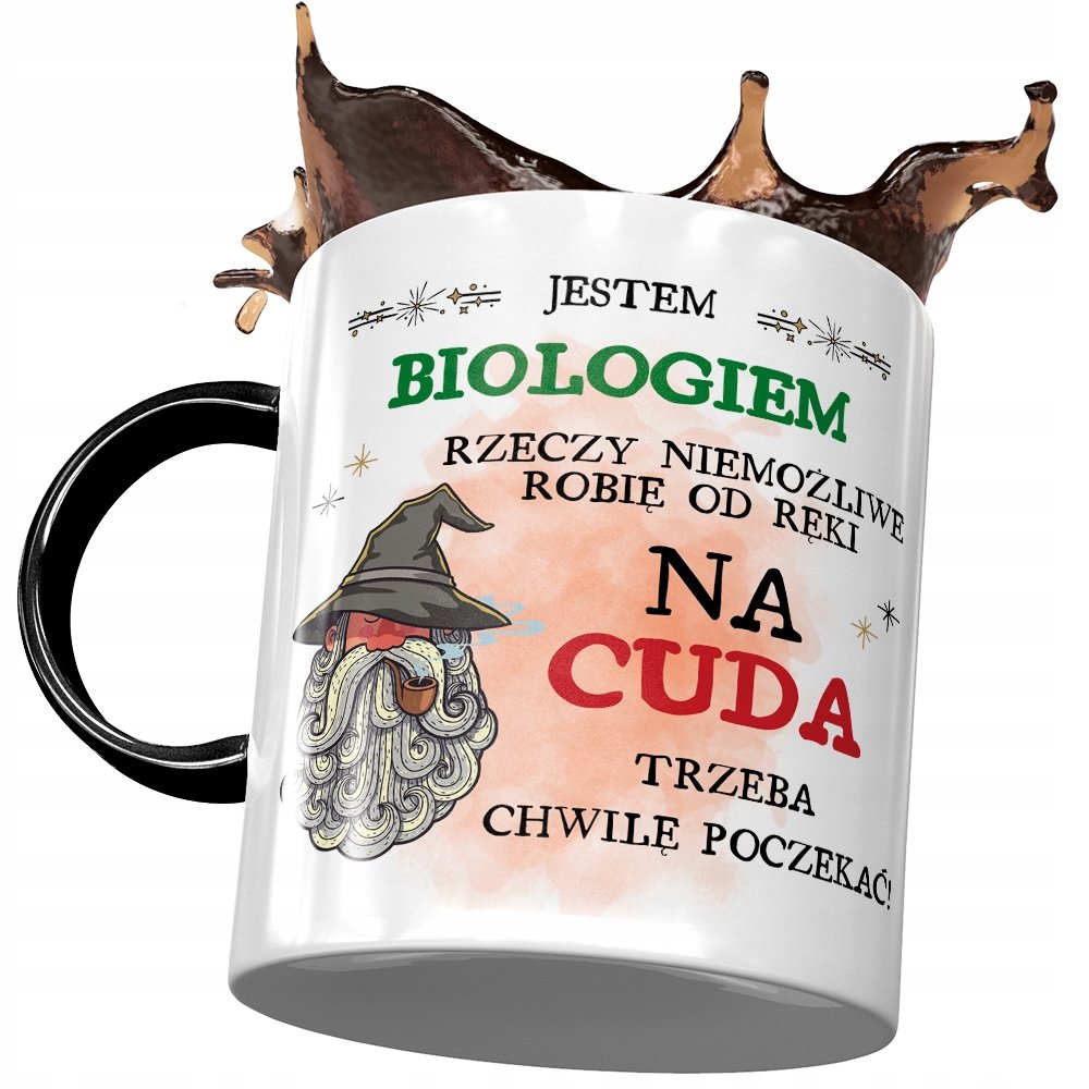 Kubek Czarny Dla Biologa na Cuda Trzeba Poczekać z Nadrukiem ze Zdjęciem + Opakowanie na prezent (wzór 04)