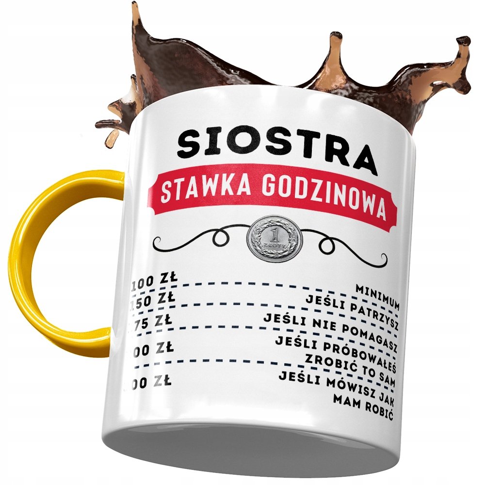 Kubek Żółty Dla Siostry na Urodziny na Prezent z Nadrukiem ze Zdjęciem + Opakowanie na prezent (wzór 04)