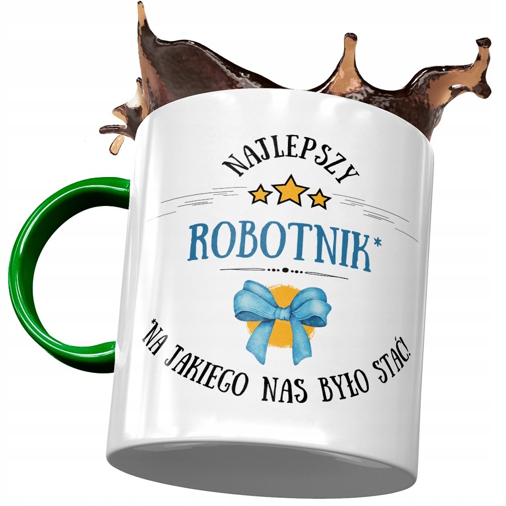Kubek Zielony Dla Robotnika Najlepszy Robotnik z Nadrukiem ze Zdjęciem + Opakowanie na prezent (wzór 03)