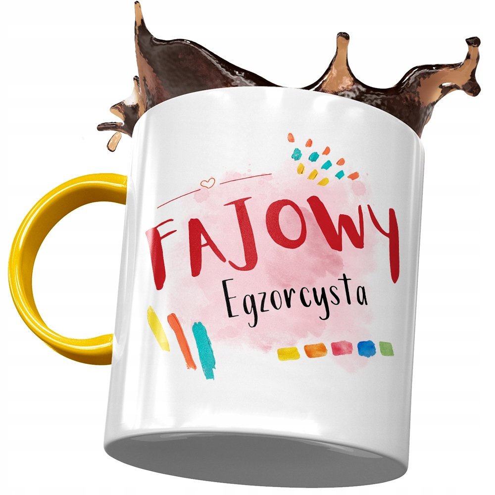 Kubek Żółty Dla Egzorcysty Fajowy Egzorcytsa z Nadrukiem ze Zdjęciem + Opakowanie na prezent (wzór 03)