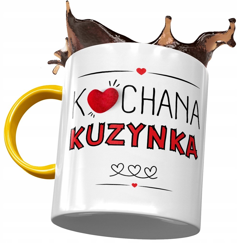 Kubek Żółty Dla Kuzynki na Urodziny na Prezent z Nadrukiem ze Zdjęciem+ Opakowanie na prezent (wzór 01)