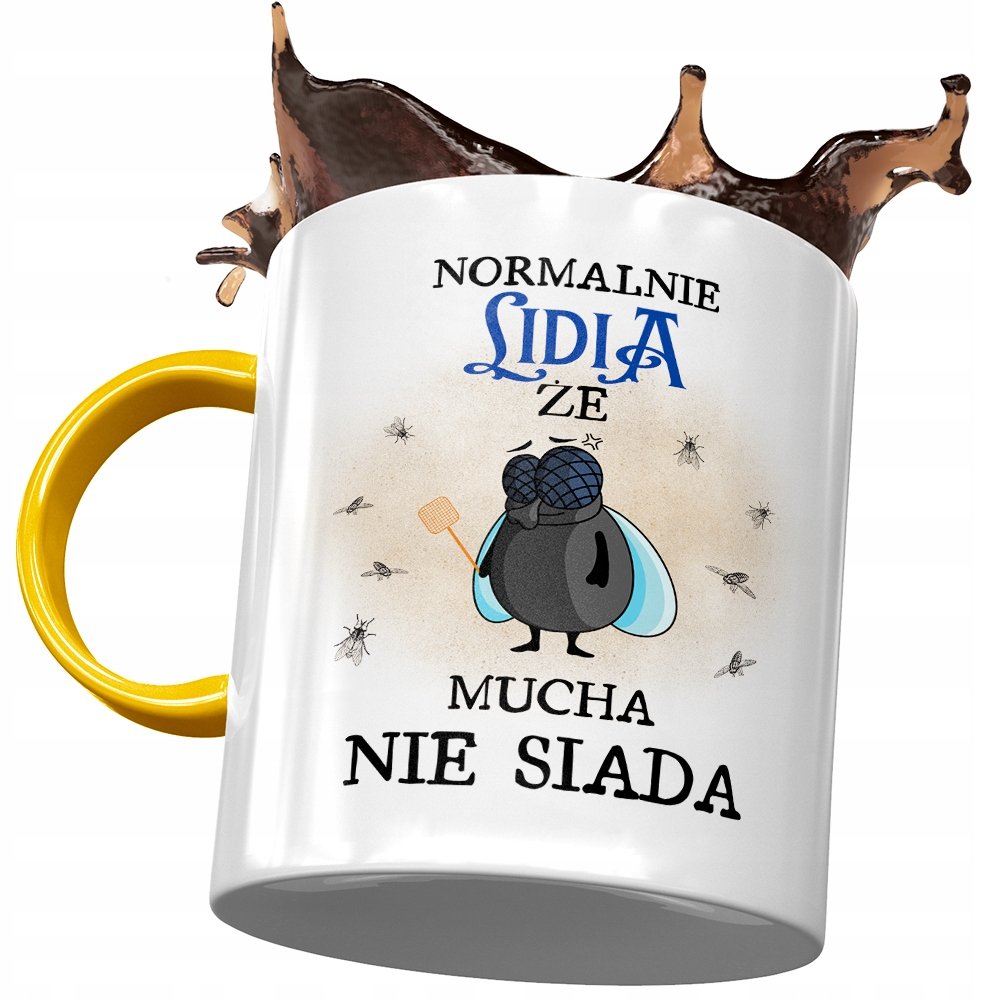 Kubek Żółty Dla Lidii Żony Koleżanki na Prezent z Nadrukiem ze Zdjęciem+ Opakowanie na prezent (wzór 01)