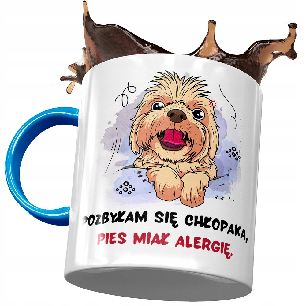 Kubek Błękitny z Pieskiem Psem Słodki na Prezent z Nadrukiem ze Zdjęciem+ Opakowanie na prezent (wzór 01)