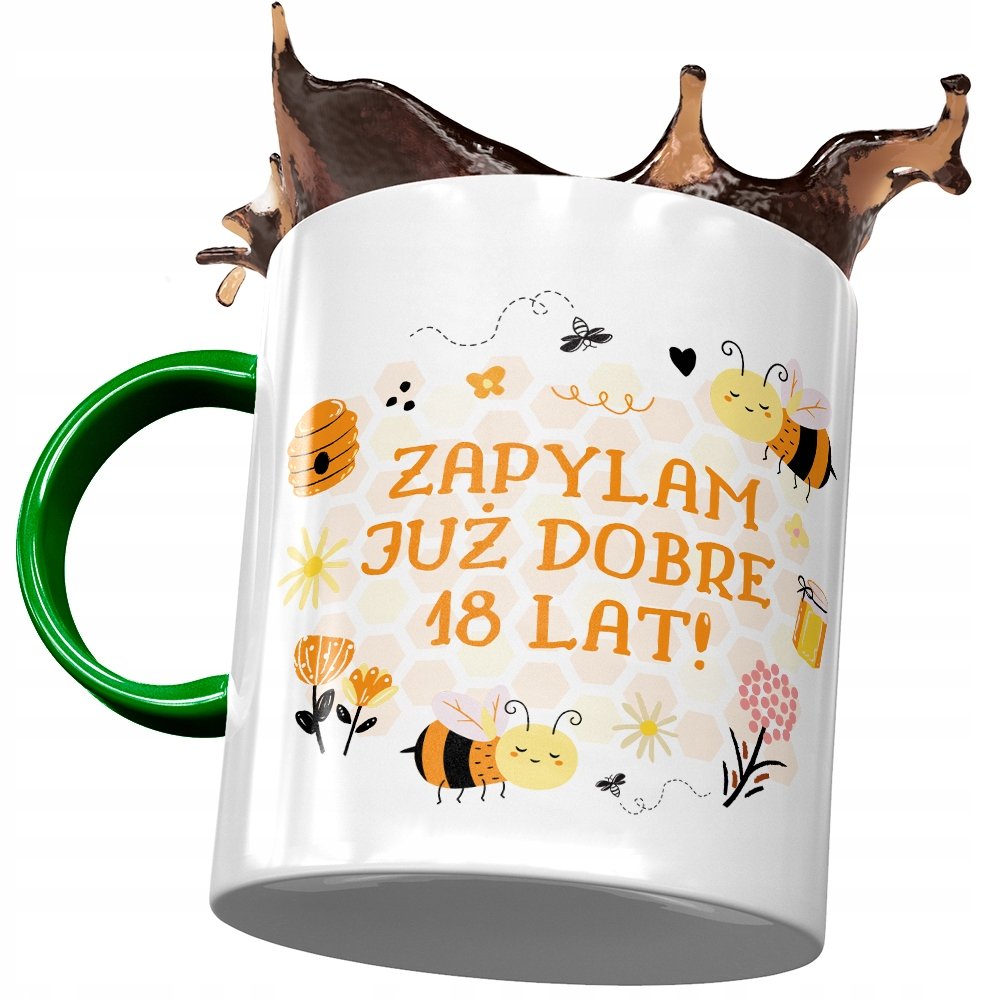 Kubek Zielony na Urodziny 18 18ste 18-ste Prezent z Nadrukiem ze Zdjęciem+ Opakowanie na prezent (wzór 01)