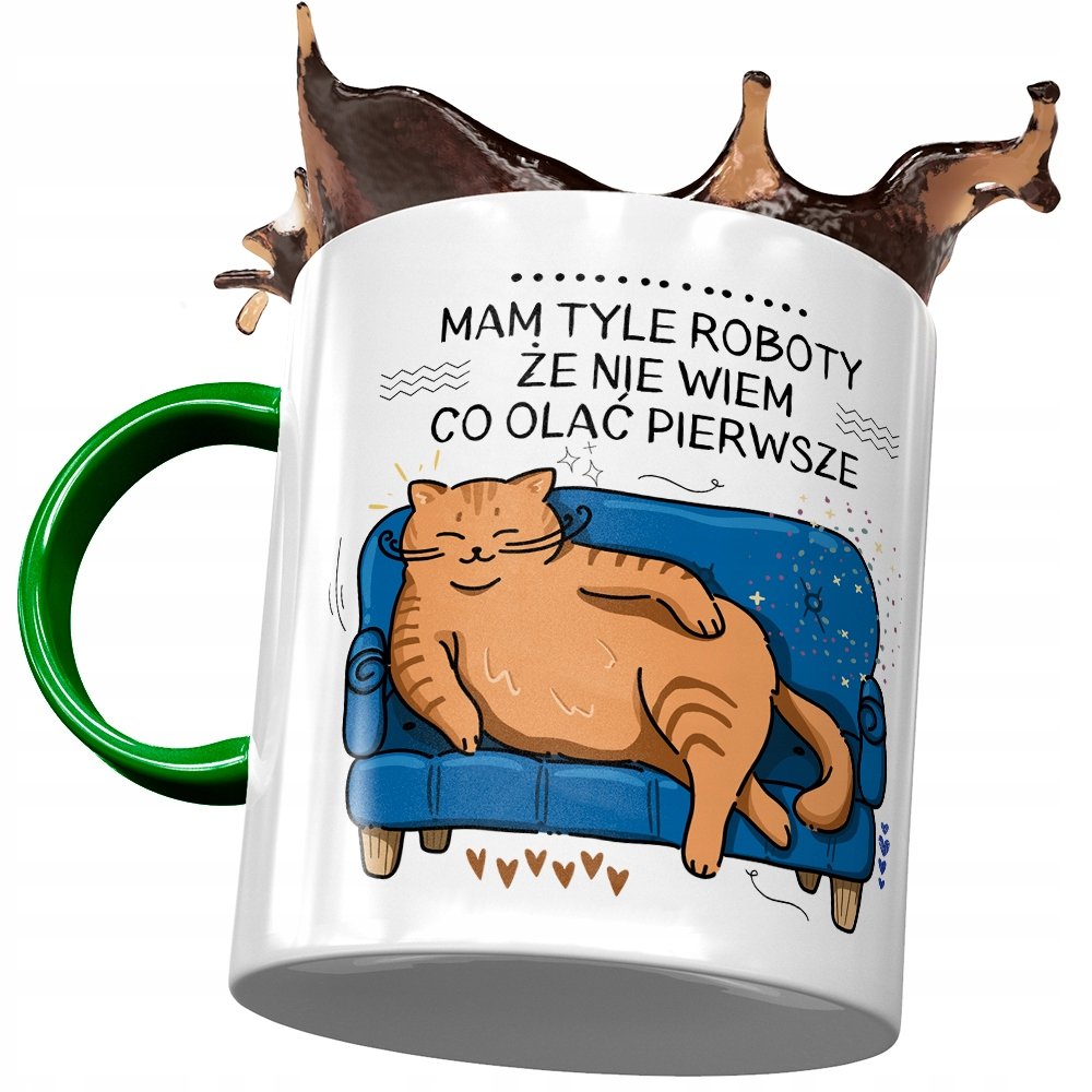 Kubek Zielony Śmieszny Co Olać Pierwsze Prezent z Nadrukiem ze Zdjęciem+ Opakowanie na prezent (wzór 01)
