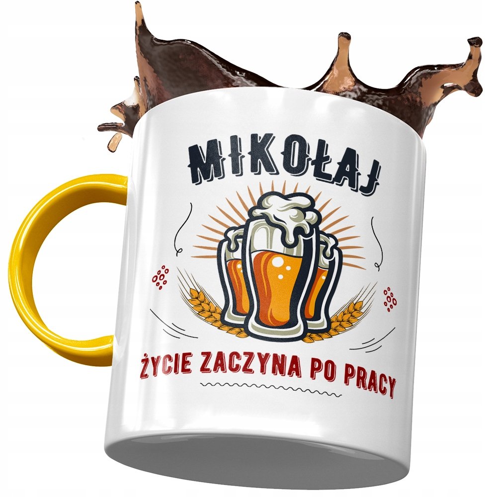 Kubek Żółty Dla Mikołaja Kolegi na Prezent z Nadrukiem ze Zdjęciem+ Opakowanie na prezent (wzór 01)