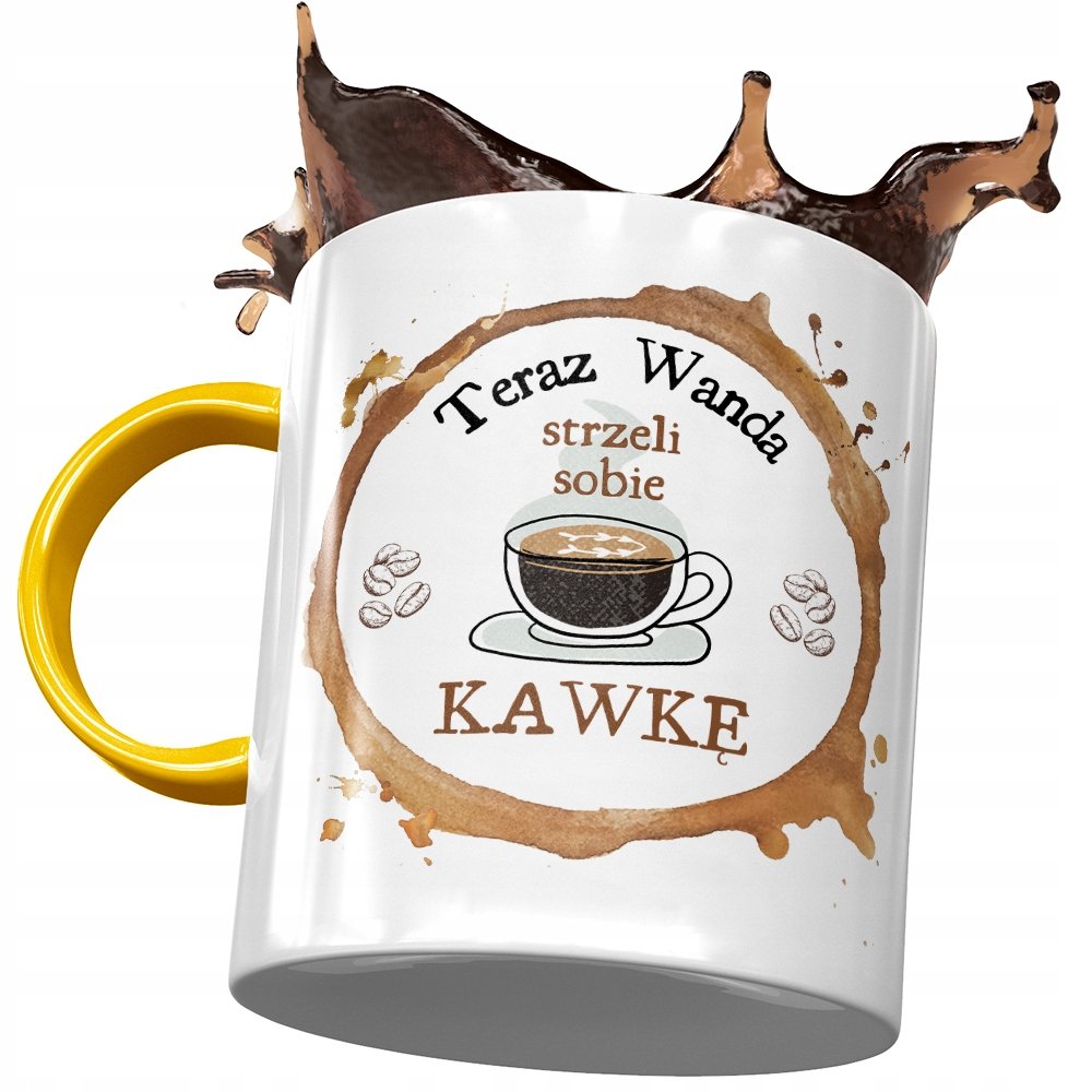 Kubek Żółty Dla Wandy Żony Koleżanki na Prezent z Nadrukiem ze Zdjęciem+ Opakowanie na prezent (wzór 01)