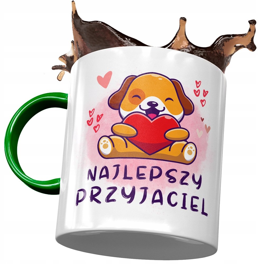 Kubek Zielony z Pieskiem Psem Słodki na Prezent z Nadrukiem ze Zdjęciem+ Opakowanie na prezent (wzór 01)