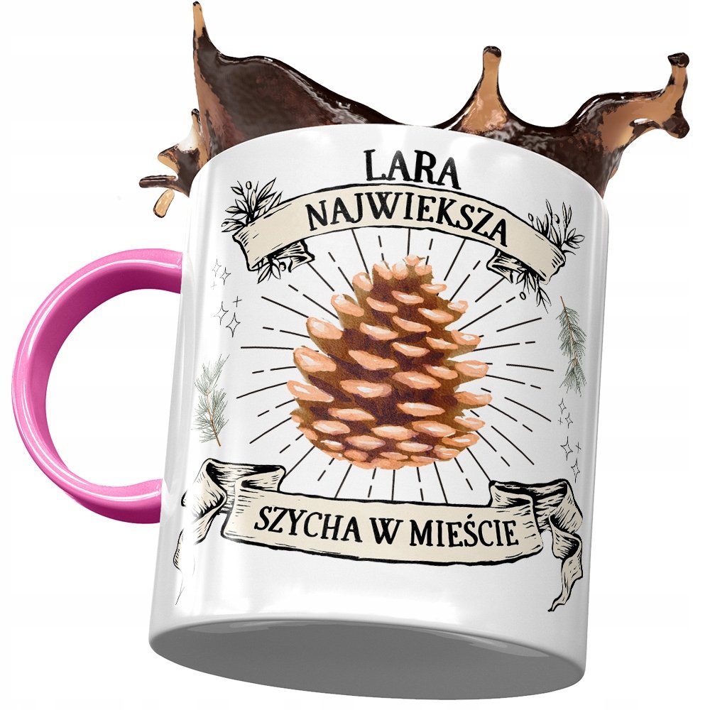 Kubek Różowy Dla Lary Żony Koleżanki na Prezent z Nadrukiem ze Zdjęciem+ Opakowanie na prezent (wzór 01)