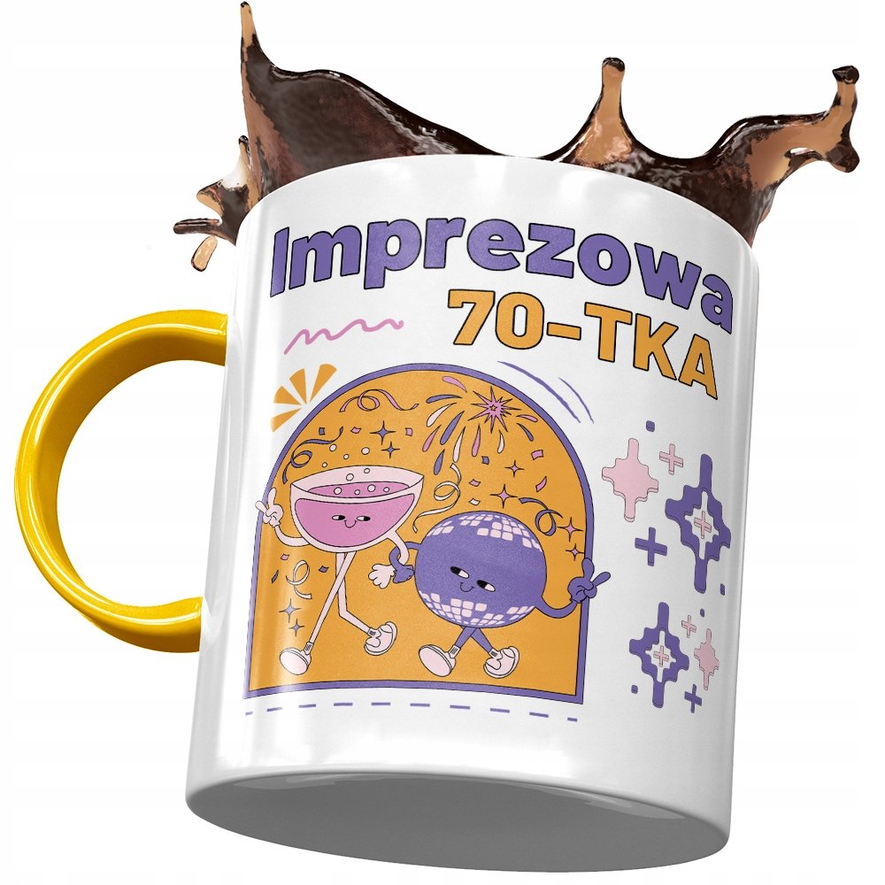 Kubek Żółty na Urodziny 70 70te 70-te na Prezent z Nadrukiem ze Zdjęciem+ Opakowanie na prezent (wzór 01)