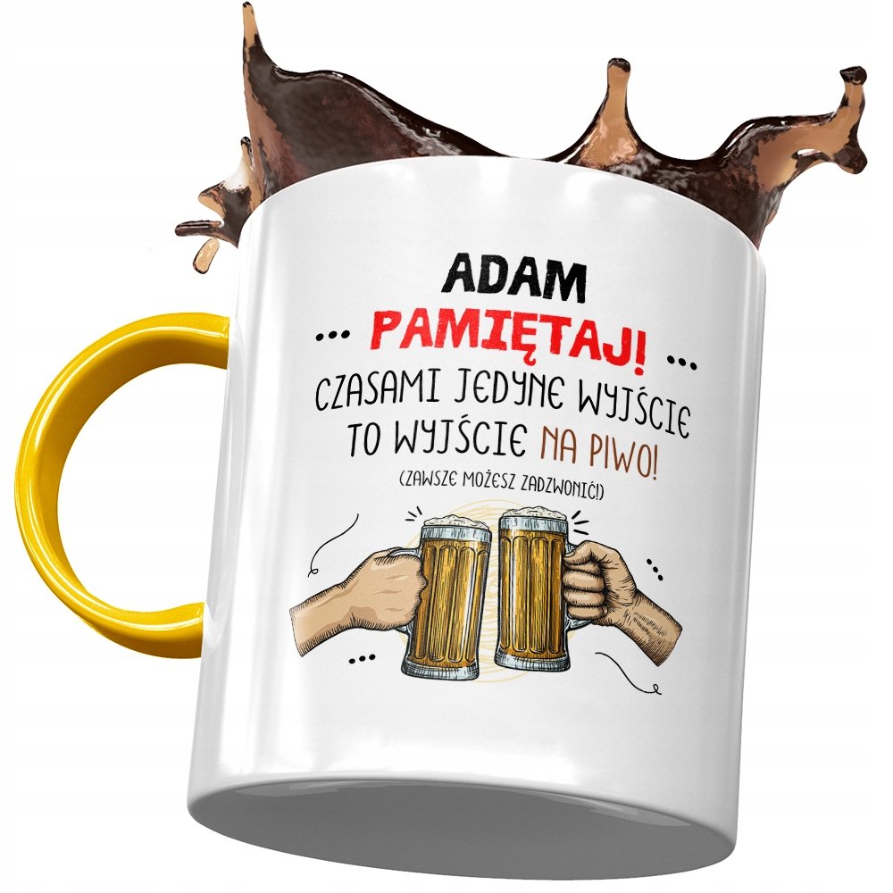 Kubek Żółty Dla Adama Kolegi Męża na Prezent z Nadrukiem ze Zdjęciem+ Opakowanie na prezent (wzór 01)
