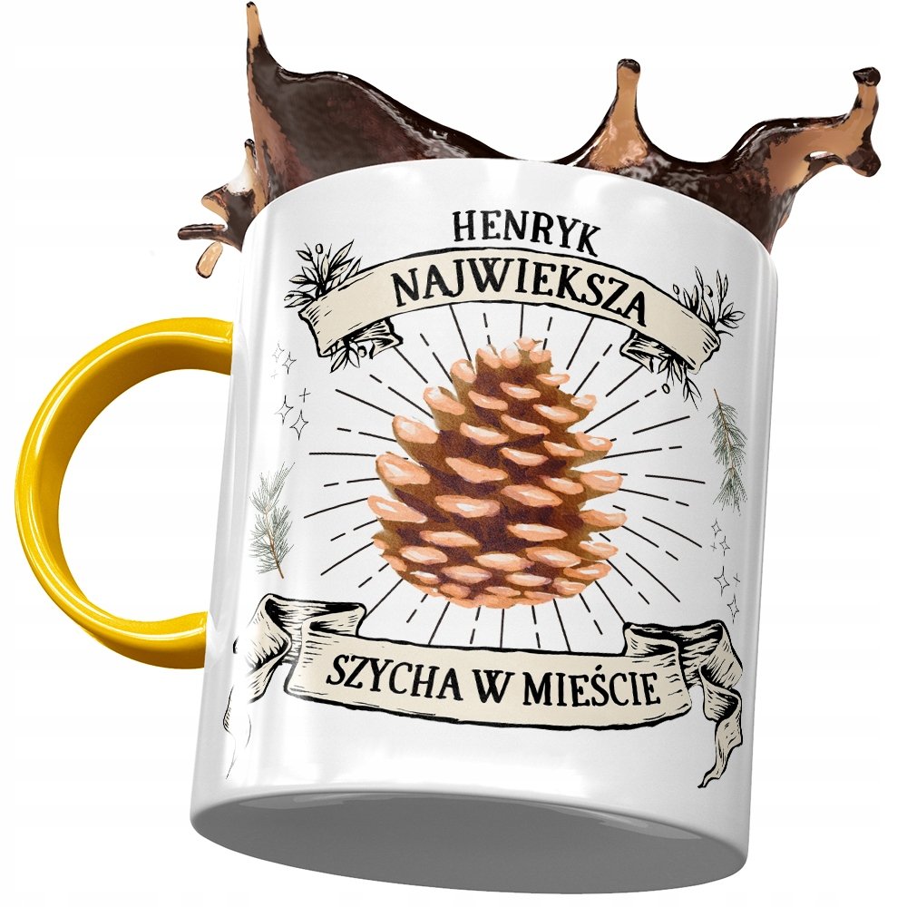 Kubek Żółty Dla Henryka Kolegi Męża Prezent z Nadrukiem ze Zdjęciem+ Opakowanie na prezent (wzór 01)