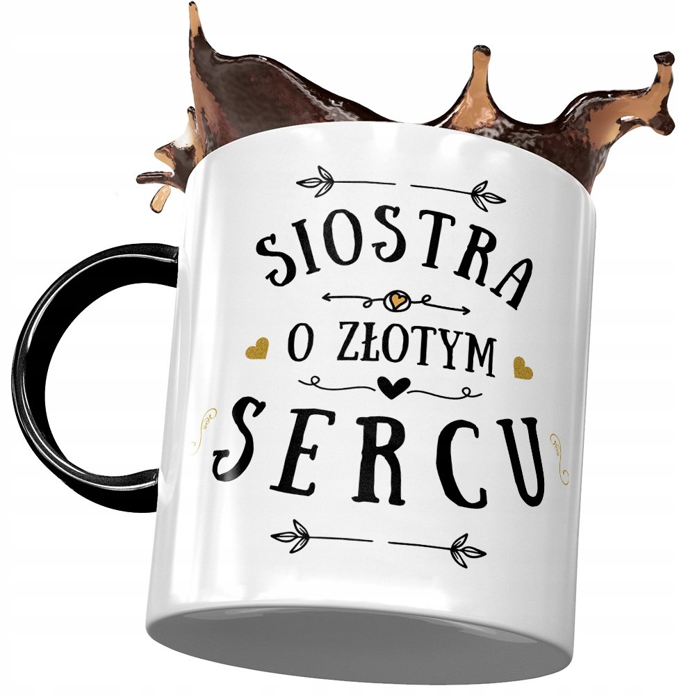 Kubek Czarny Dla Siostry na Urodziny na Prezent z Nadrukiem ze Zdjęciem + Opakowanie na prezent (wzór 03)