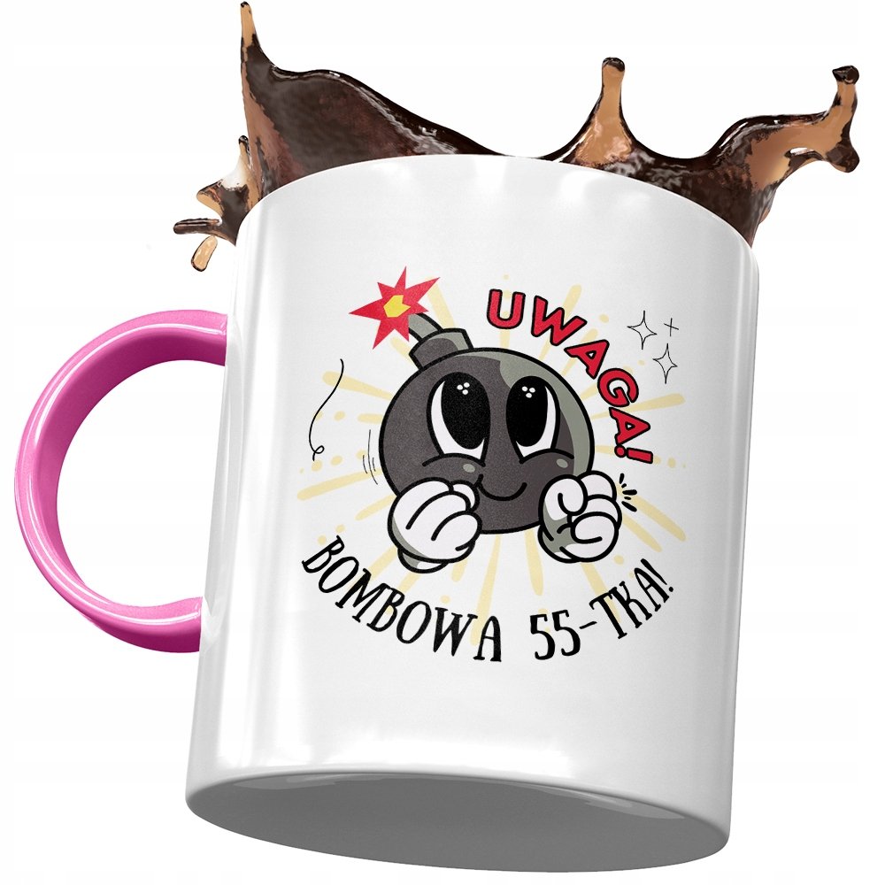 Kubek Różowy na Urodziny 55 55te 55-te Prezent z Nadrukiem ze Zdjęciem + Opakowanie na prezent (wzór 03)