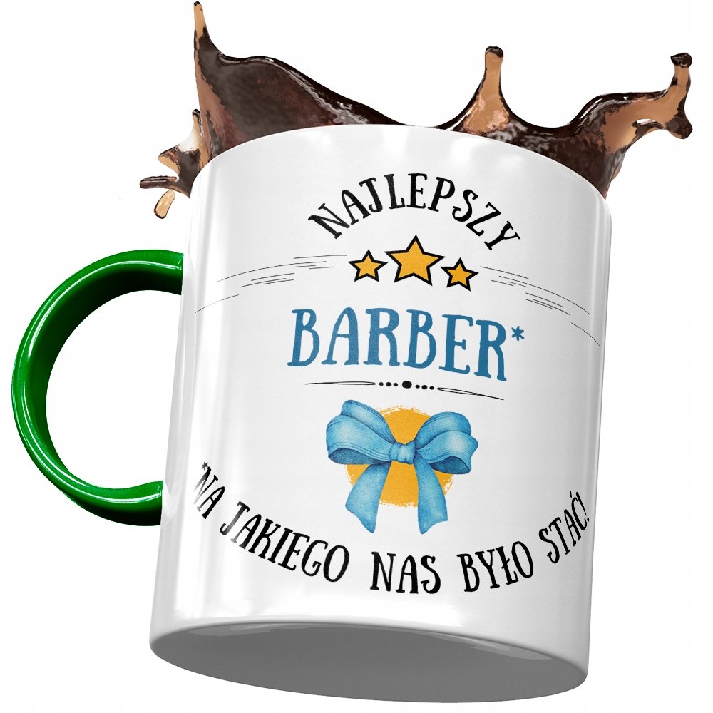 Kubek Zielony Dla Barbera Najlepszy Barber z Nadrukiem ze Zdjęciem + Opakowanie na prezent (wzór 03)