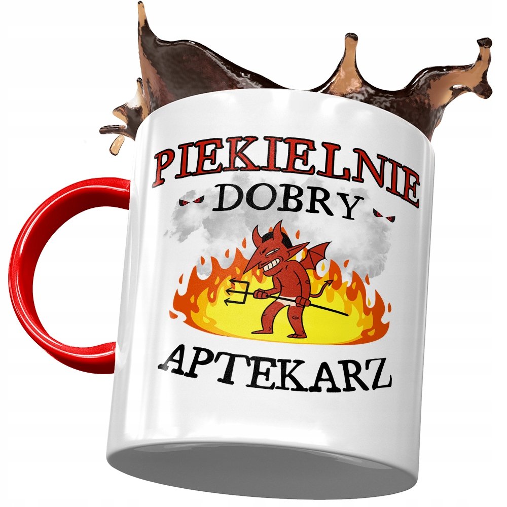 Kubek Czerwony Dla Aptekarza Piekielnie Dobry z Nadrukiem ze Zdjęciem + Opakowanie na prezent (wzór 02)