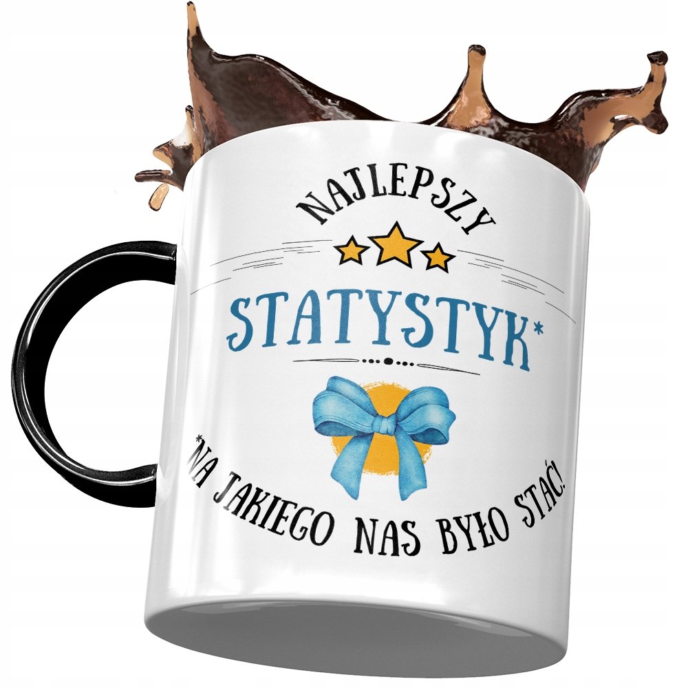 Kubek Czarny Dla Statystyka Najlepszy Statystyk z Nadrukiem ze Zdjęciem + Opakowanie na prezent (wzór 03)