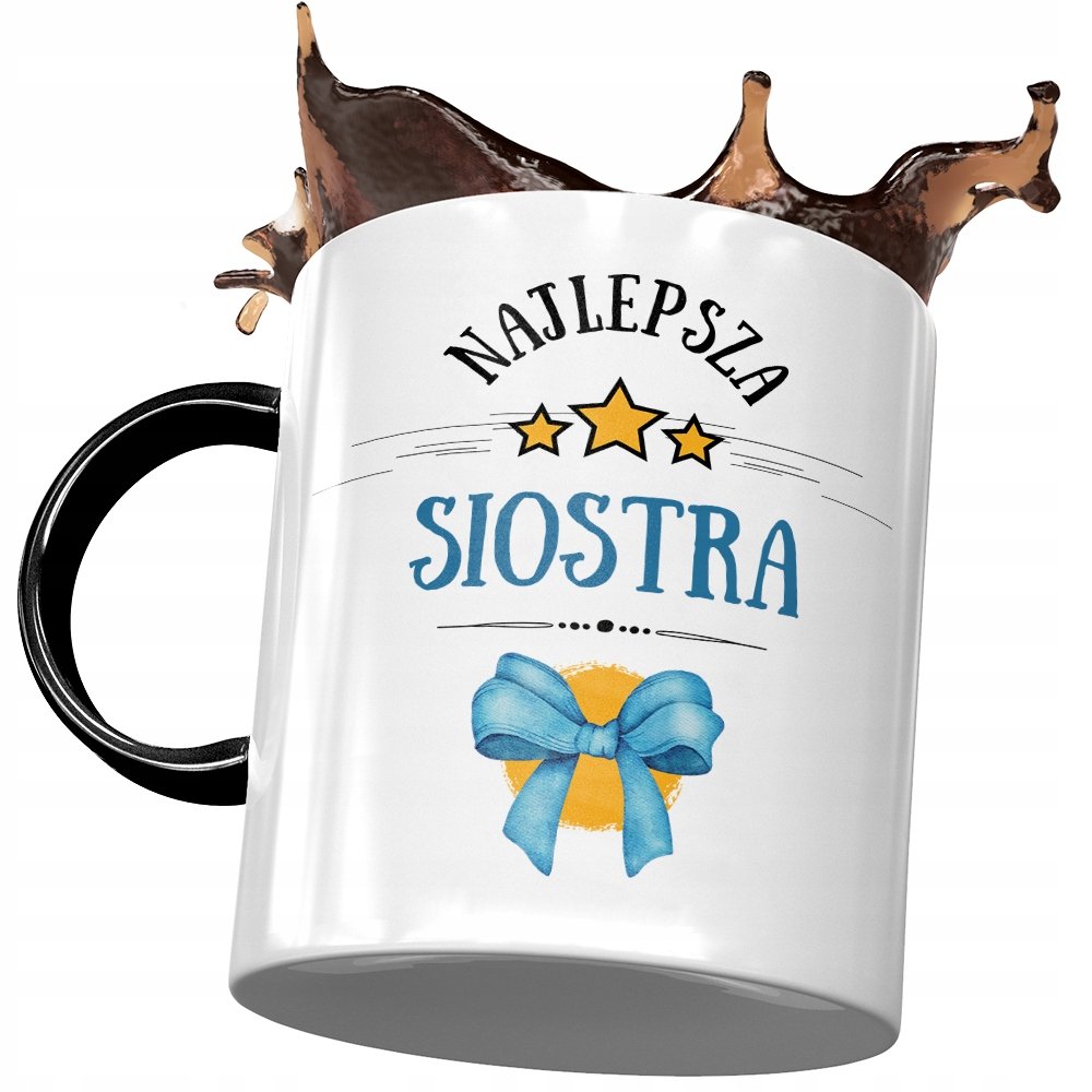 Kubek Czarny Dla Siostry na Urodziny na Prezent z Nadrukiem ze Zdjęciem + Opakowanie na prezent (wzór 04)