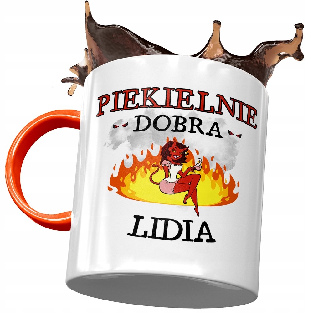 Kubek Pomarańczowy Dla Lidii Koleżanki na Prezent z Nadrukiem ze Zdjęciem + Opakowanie na prezent (wzór 03)