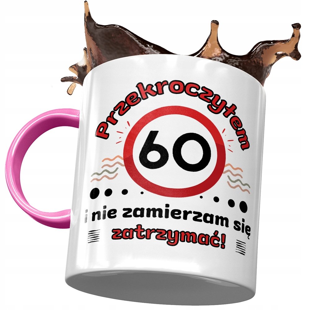 Kubek Różowy na Urodziny 60 60te 60-te Prezent z Nadrukiem ze Zdjęciem + Opakowanie na prezent (wzór 03)