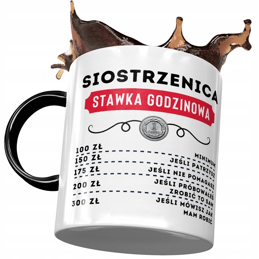 Kubek Czarny Dla Siostrzenicy na Urodziny Prezent z Nadrukiem ze Zdjęciem + Opakowanie na prezent (wzór 02)