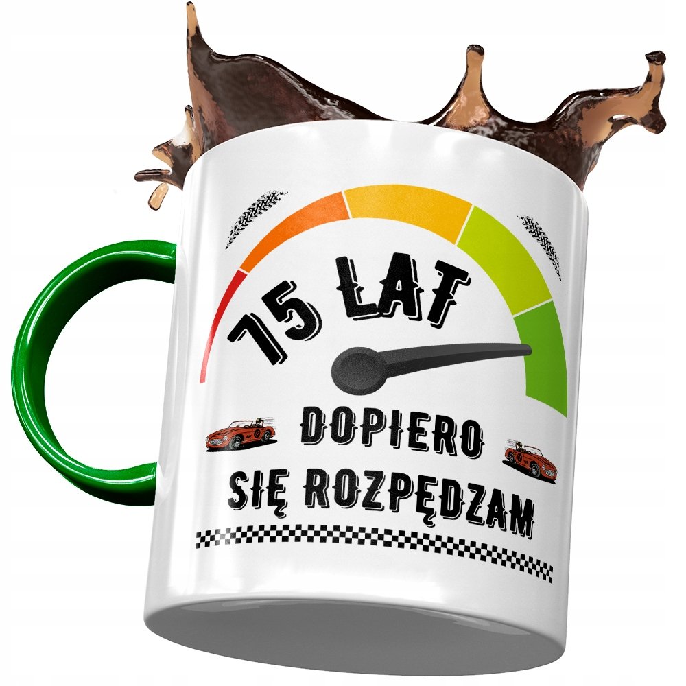 Kubek Zielony na Urodziny 75 75te 75-te na Prezent z Nadrukiem ze Zdjęciem + Opakowanie na prezent (wzór 02)