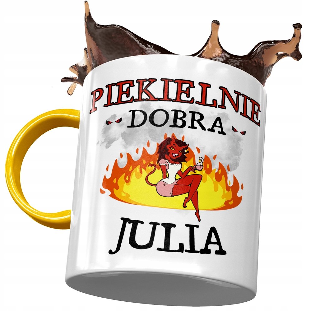 Kubek Żółty dla Julii Julki Koleżanki Przyjaciółki z Nadrukiem ze Zdjęciem + Opakowanie na prezent (wzór 02)