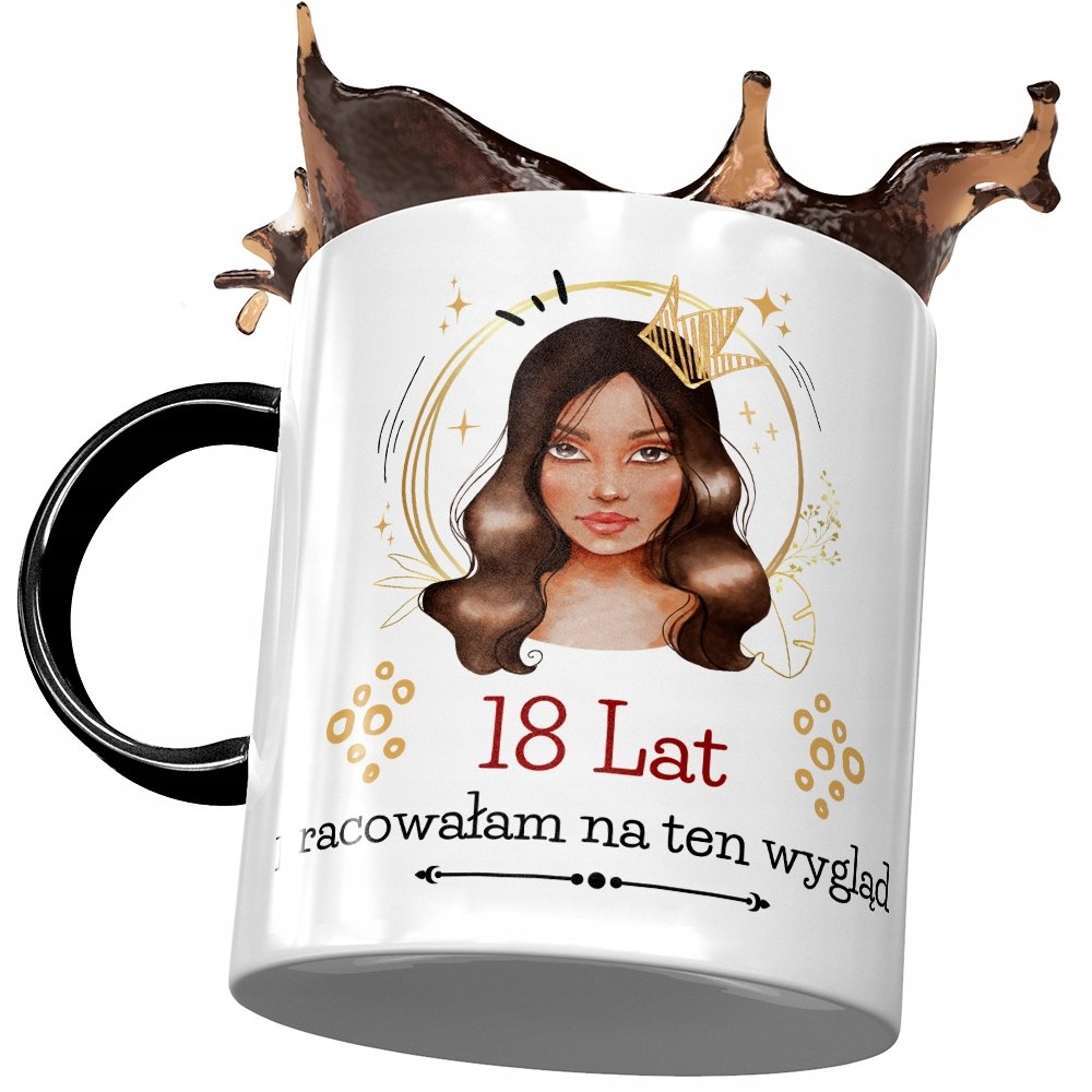 Kubek Czarny na Urodziny 18 18ste 18-ste Prezent z Nadrukiem ze Zdjęciem + Opakowanie na prezent (wzór 02)