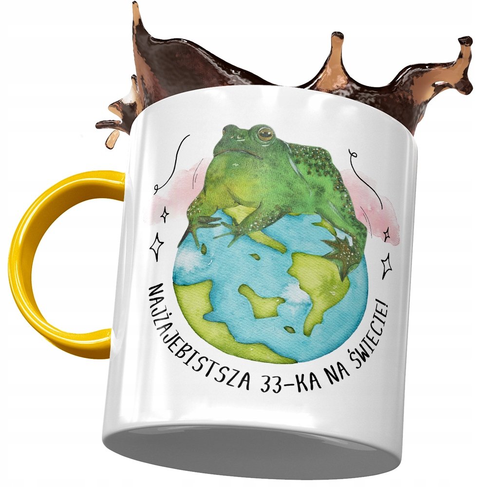 Kubek Żółty na Urodziny 33 33cie 33-cie na Prezent z Nadrukiem ze Zdjęciem + Opakowanie na prezent (wzór 02)